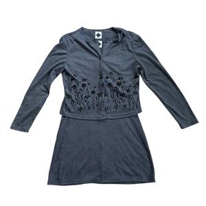 California Concepts Vintage Gray Floral black velvet embellishment Mini Dress